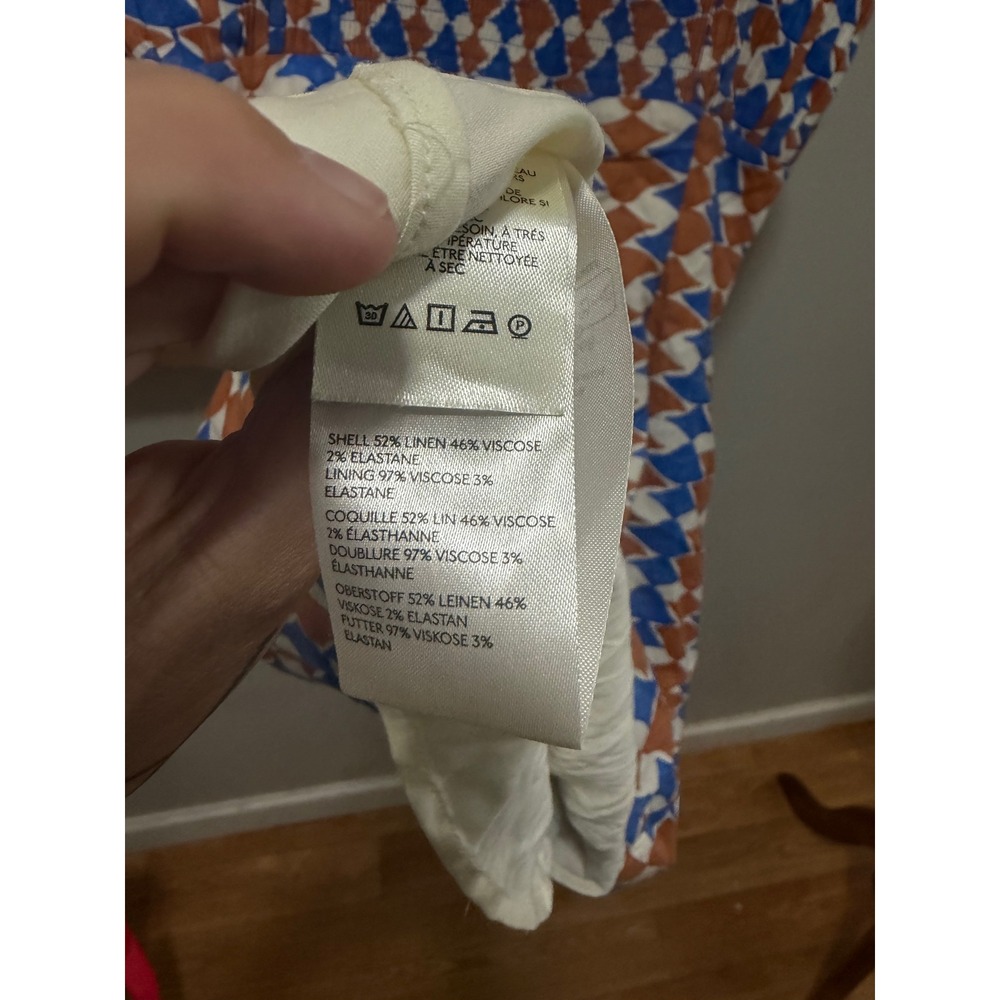 Maeve Anthropologie Ophelia Mini Dress Blue Orange Geometric Linen Blend Size 10 - Picture 11 of 11